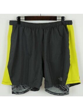 The North Face Men's Large Gray Yellow Double Layer Activewear Shorts